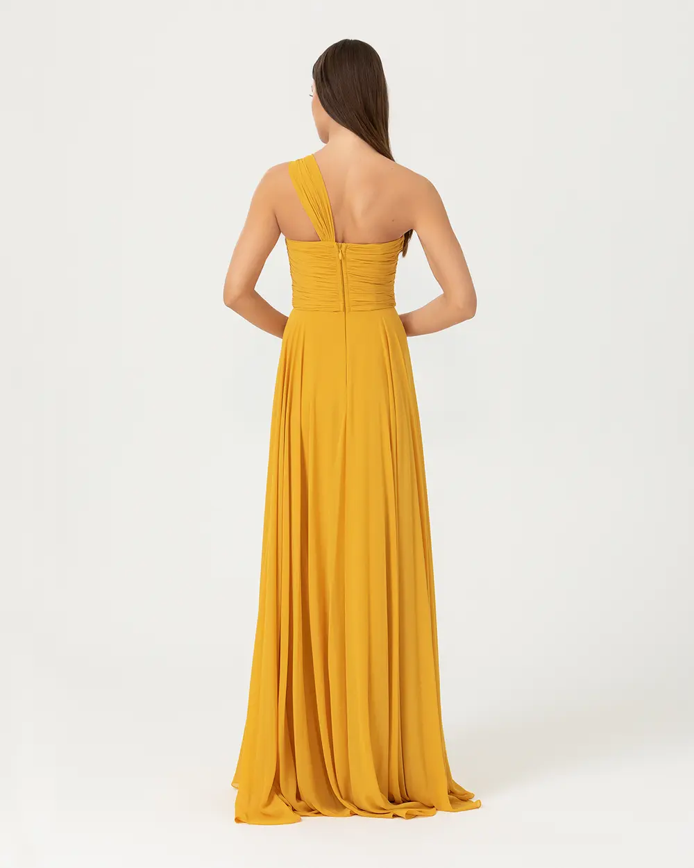 A Cut Strapless Chiffon Evening Dress