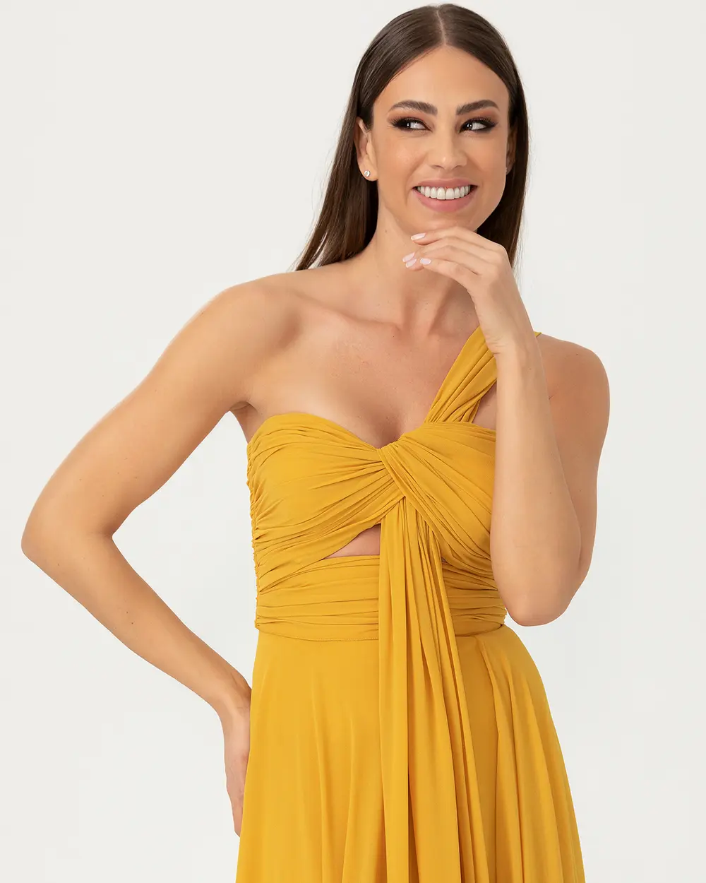 A Cut Strapless Chiffon Evening Dress