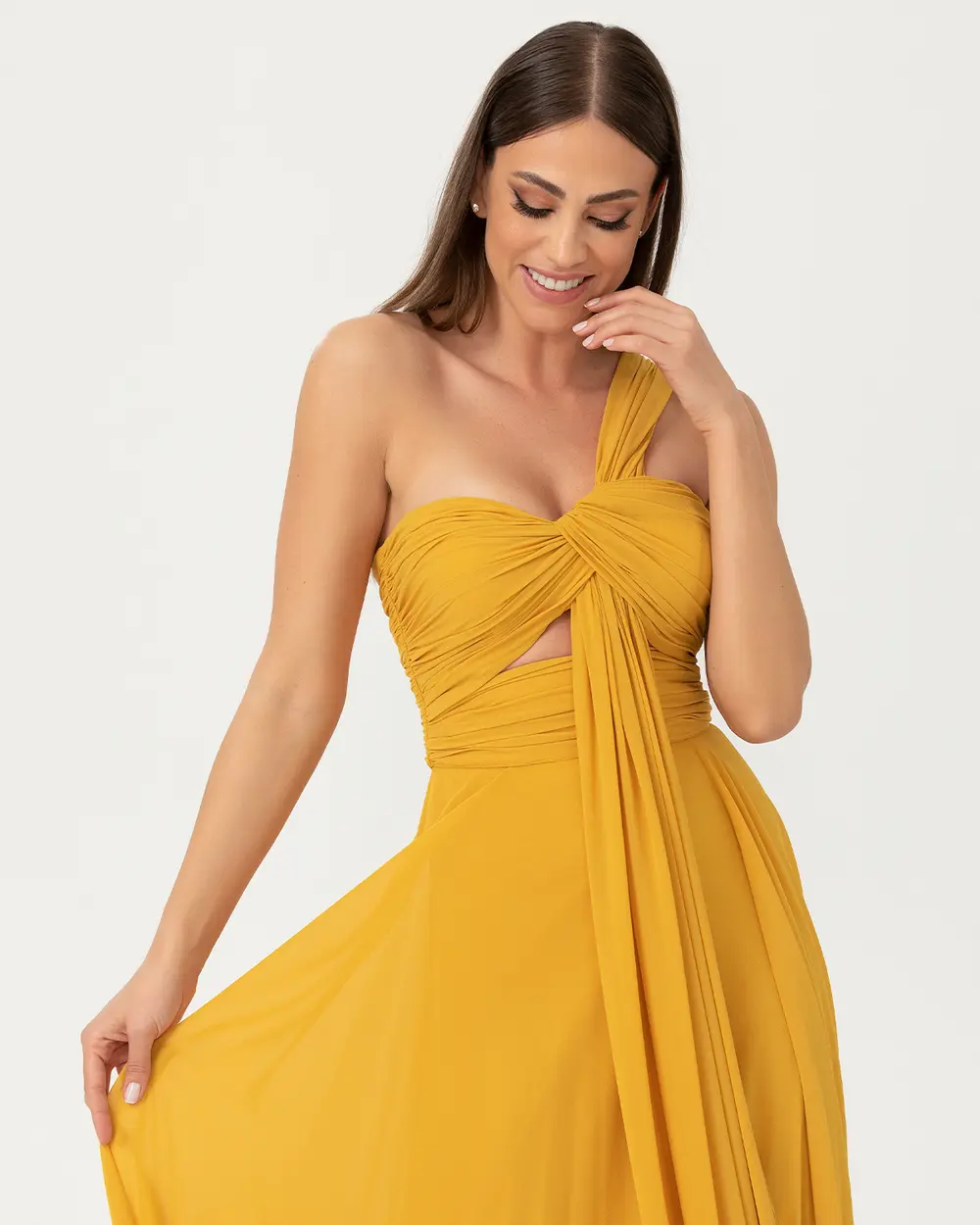 A Cut Strapless Chiffon Evening Dress