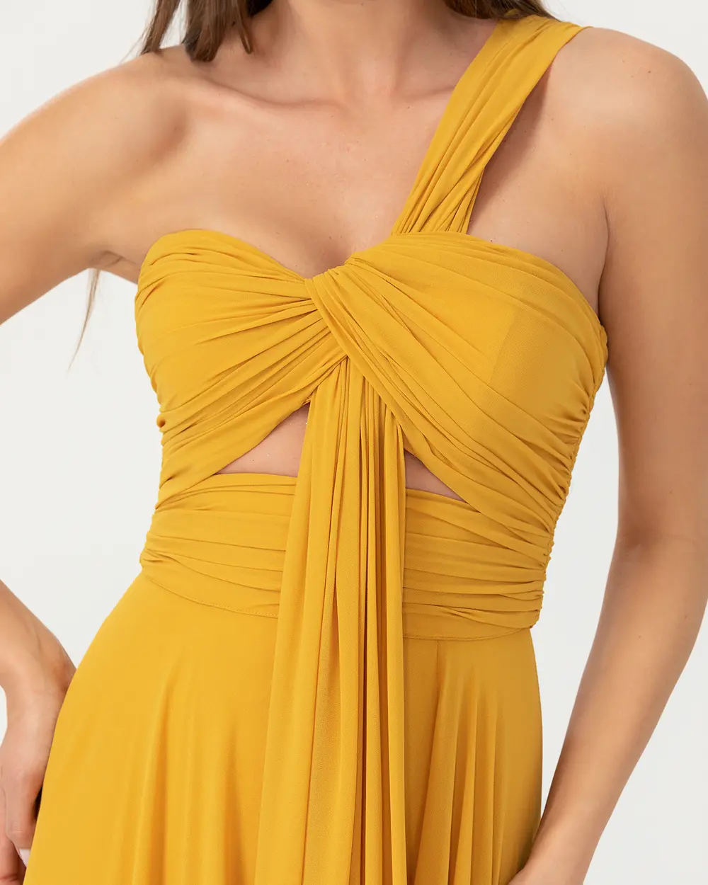 A Cut Strapless Chiffon Evening Dress