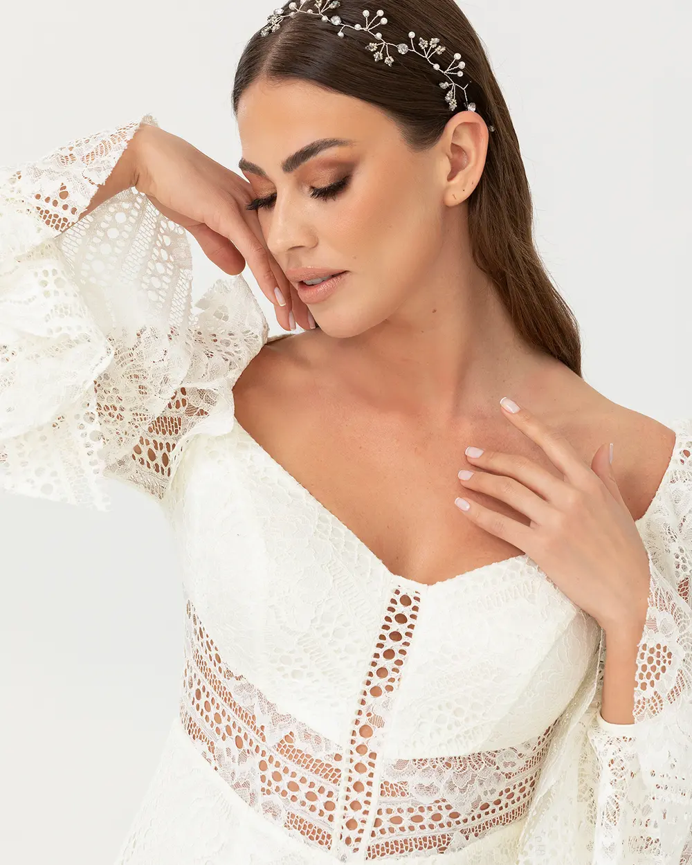 Balık Form Açık Omuz Dantel  Abiye