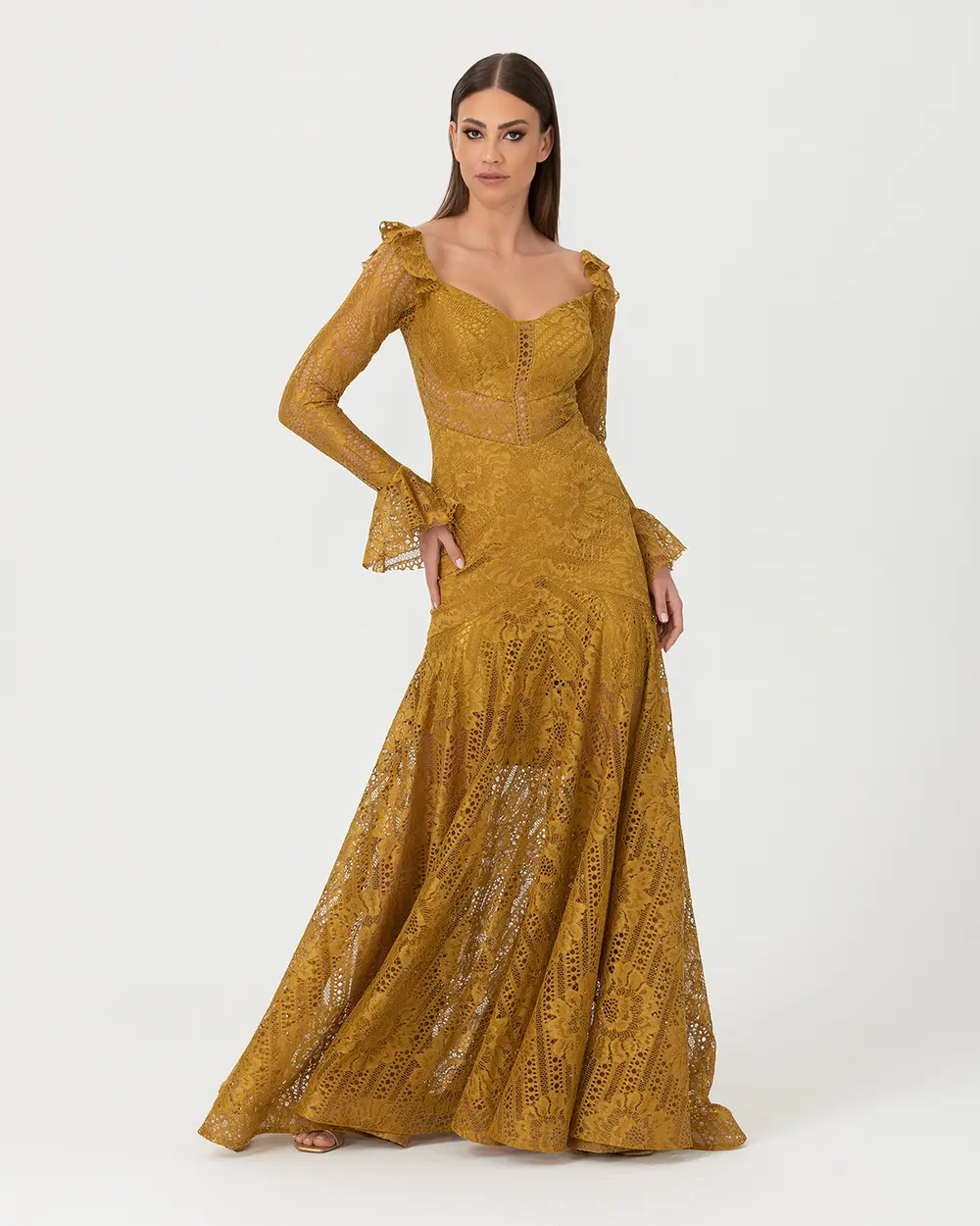 Balık Form Açık Omuz Dantel  Abiye