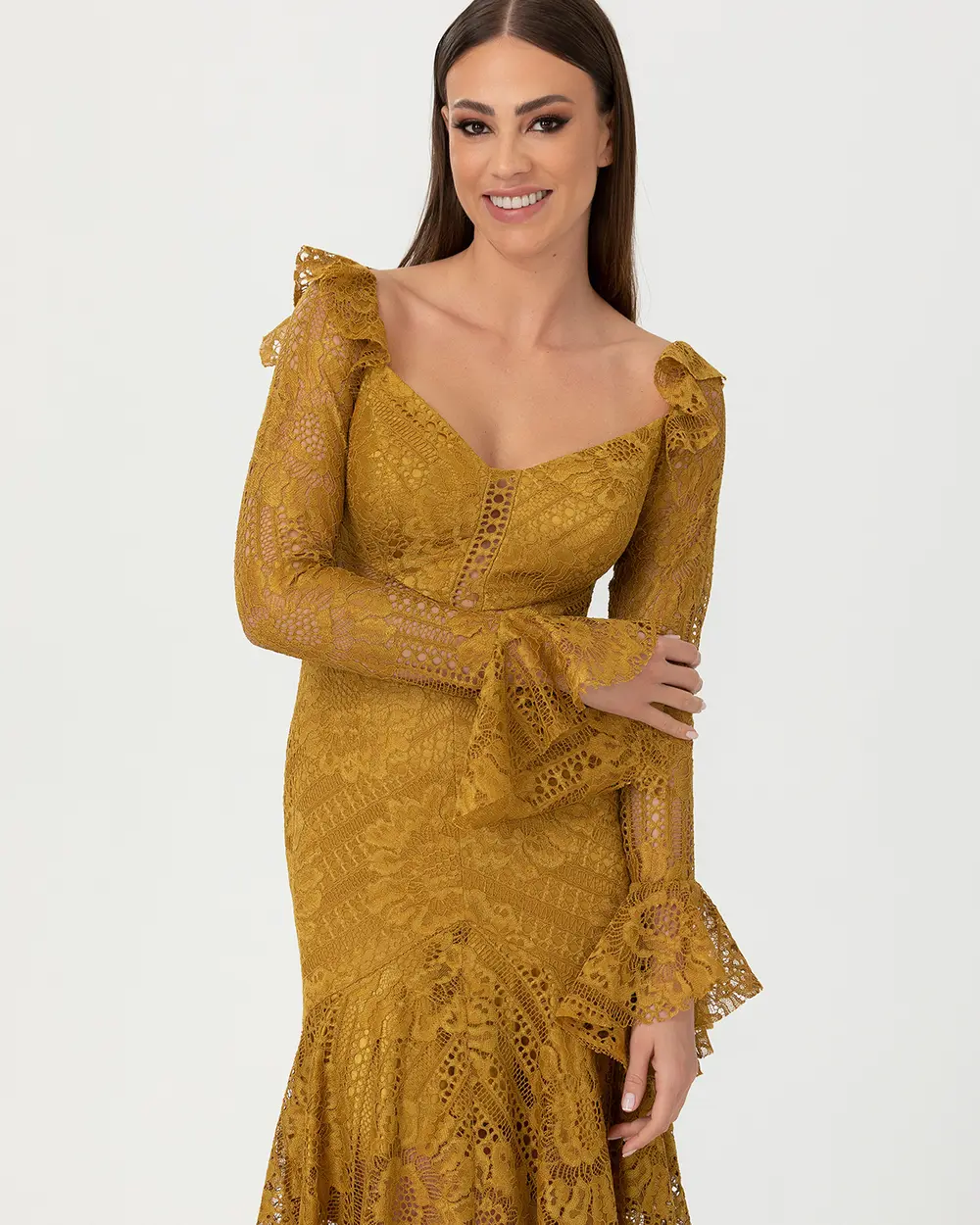 Balık Form Açık Omuz Dantel  Abiye