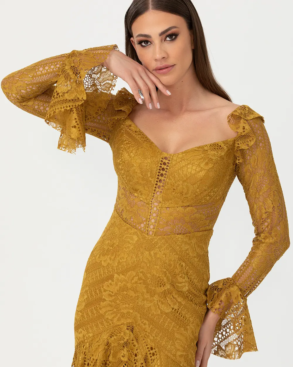 Balık Form Açık Omuz Dantel  Abiye