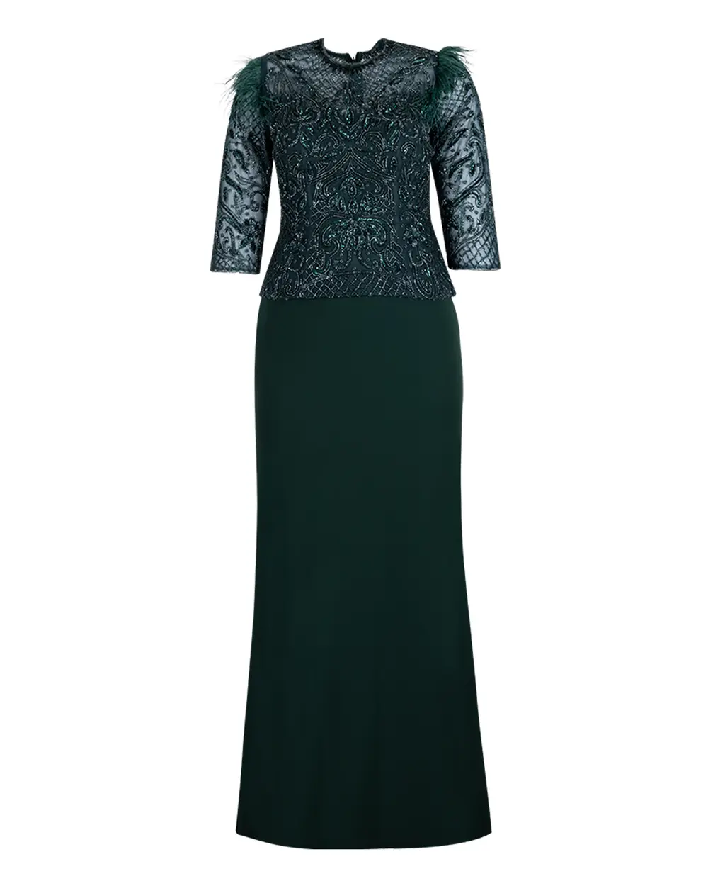 Büyük Beden Balık Form Transparan Yaka Krep Abiye