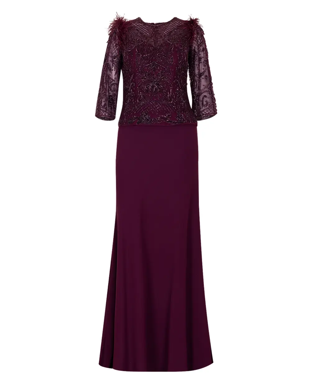 Büyük Beden Balık Form Transparan Yaka Krep Abiye