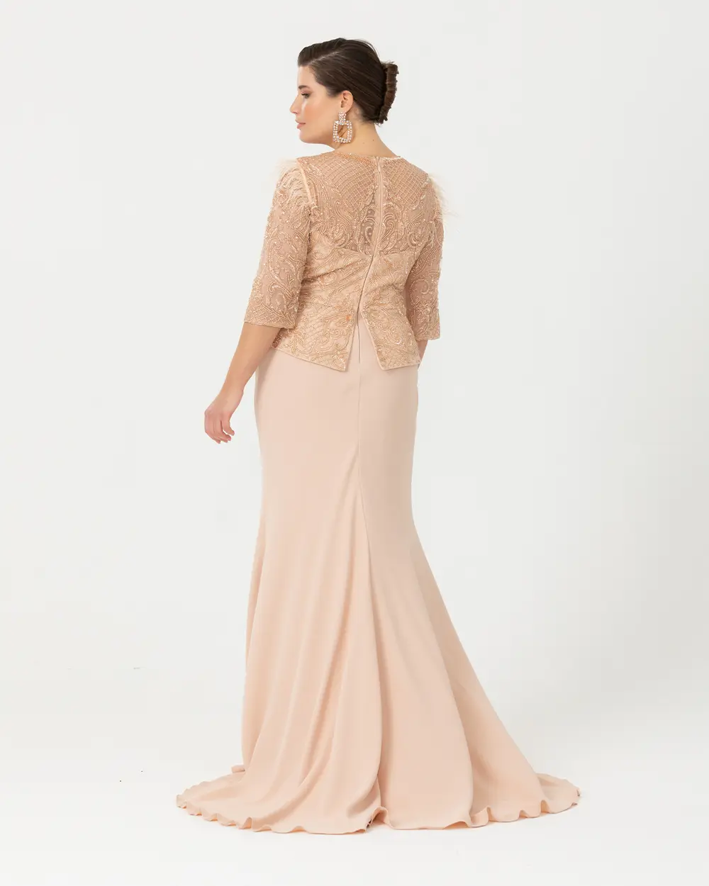  Plus Size Fish Form Transparent Collar Crepe Evening Dress