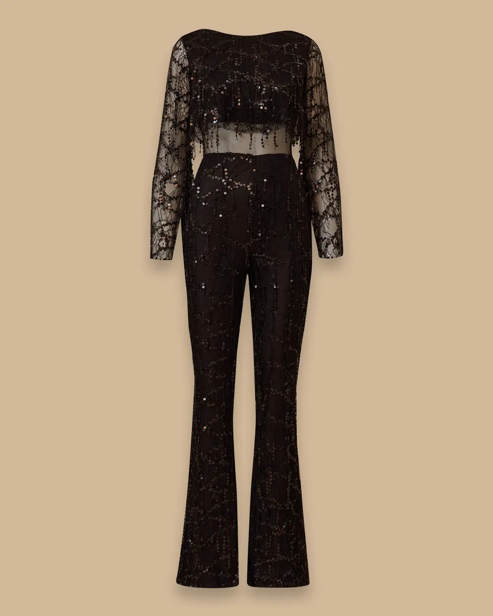 Payet İşlemeli Geniş Paçalı Dantel Abiye Tulum