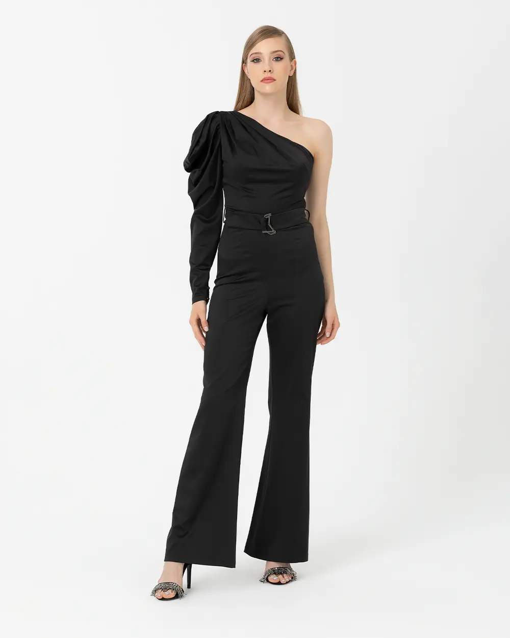 Tek Omuz Saten Abiye Tulum