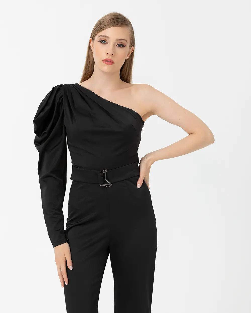 Tek Omuz Saten Abiye Tulum