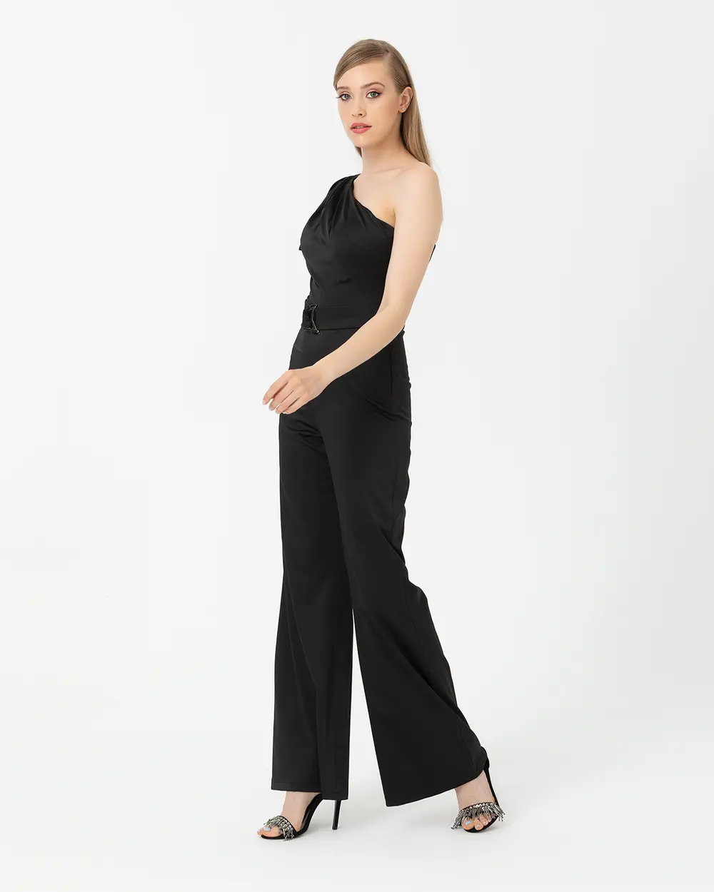 Tek Omuz Saten Abiye Tulum