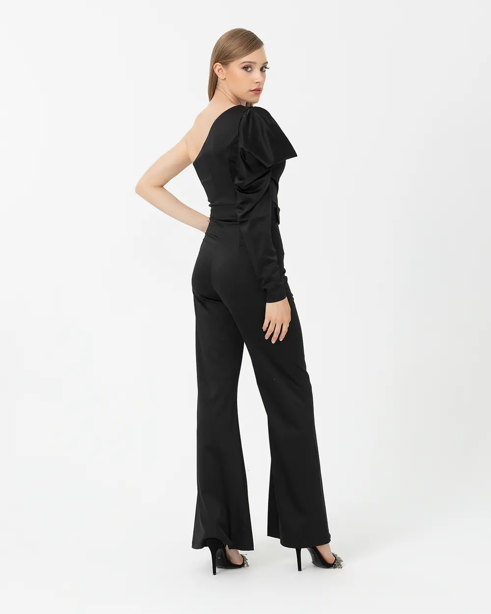 Tek Omuz Saten Abiye Tulum