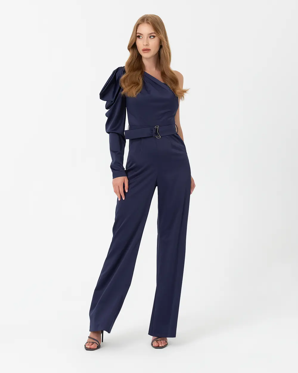 Tek Omuz Saten Abiye Tulum