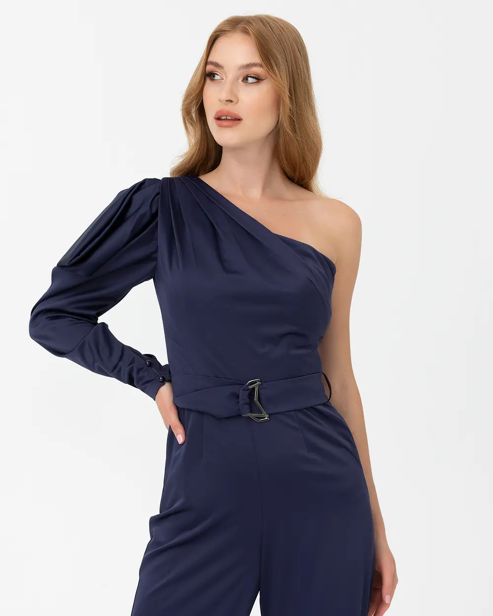 Tek Omuz Saten Abiye Tulum