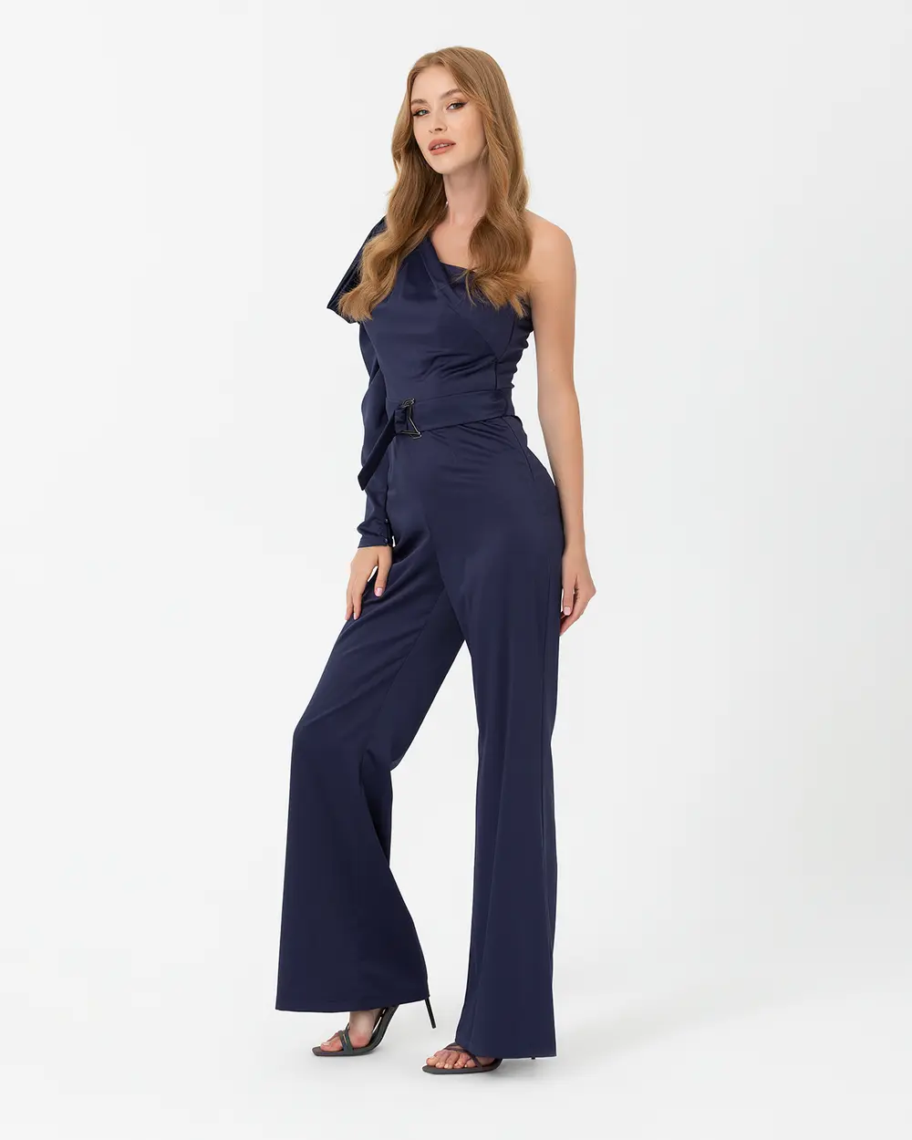 Tek Omuz Saten Abiye Tulum