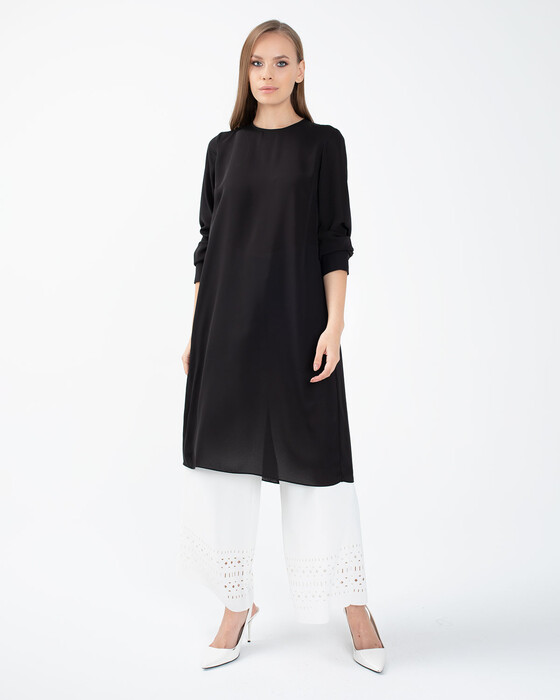 Yuvarlak Yaka Düz Şifon Tunik