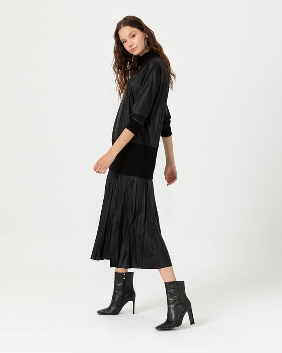 Deri Görünümlü Uzun Kollu Bluz