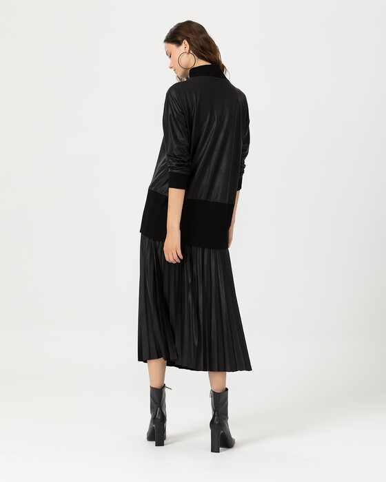 Deri Görünümlü Uzun Kollu Bluz