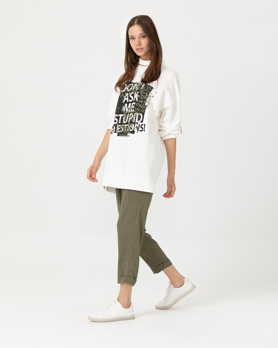 MOCK NECK TUNIC WITH FRONT SLOGAN DETAIL