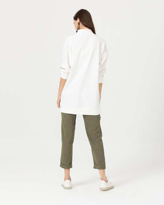 MOCK NECK TUNIC WITH FRONT SLOGAN DETAIL
