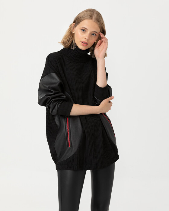 LEATHER DETAILED SWAN NECK TUNIC