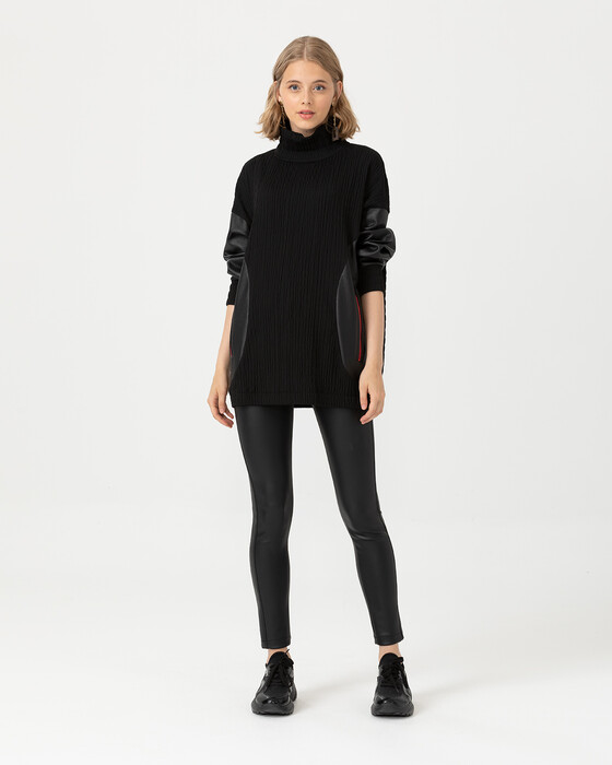 LEATHER DETAILED SWAN NECK TUNIC