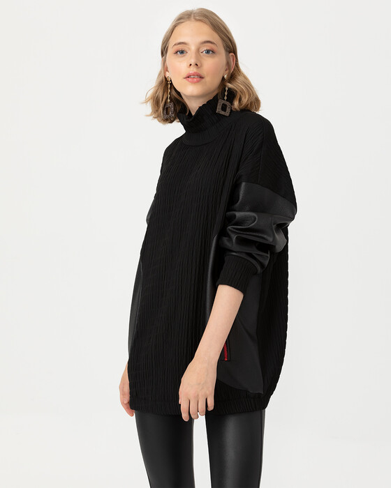 LEATHER DETAILED SWAN NECK TUNIC