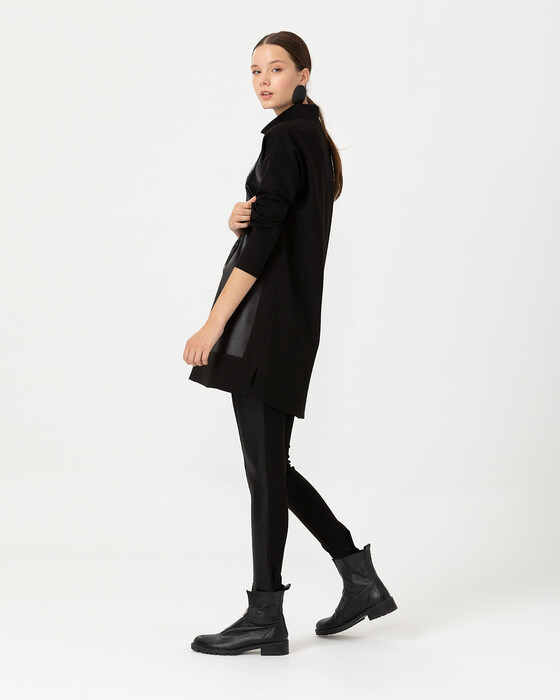 Deri Görünümlü Yarım Boğazlı Tunik