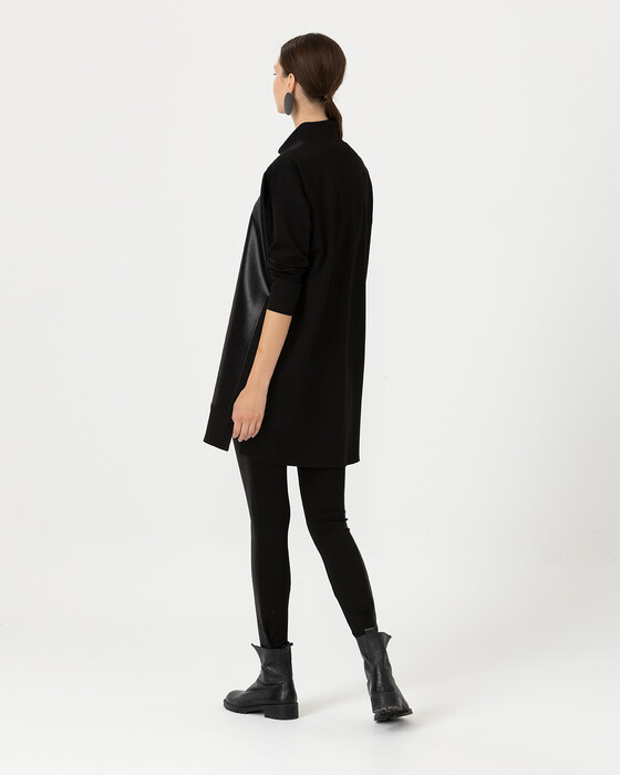 Deri Görünümlü Yarım Boğazlı Tunik