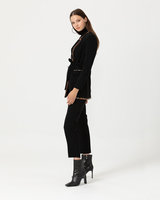 Leopar Detaylı Beli Kemerli Ceket