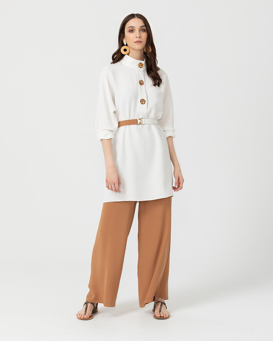 Yarım Düğmeli Kemerli Tunik