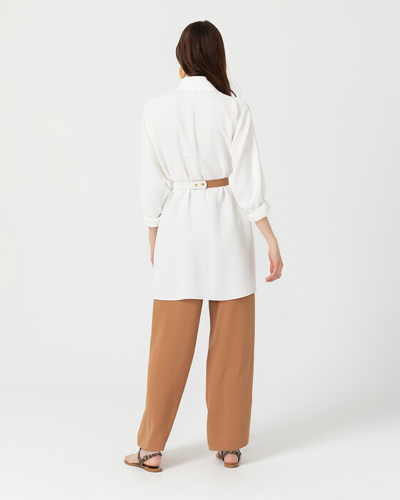 Yarım Düğmeli Kemerli Tunik