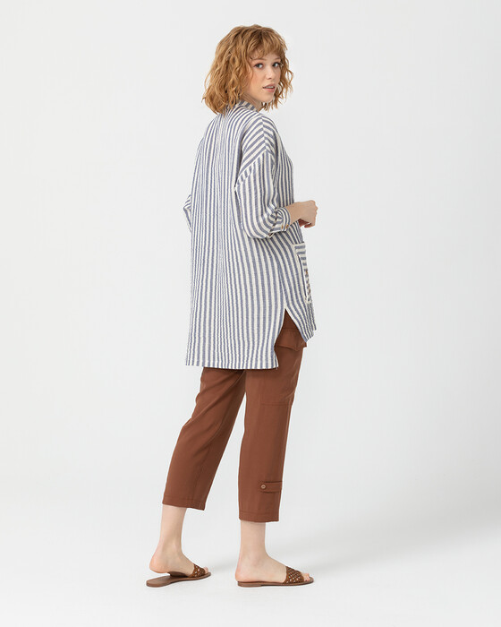 Cepleri Işlemeli Çizgili Tunik