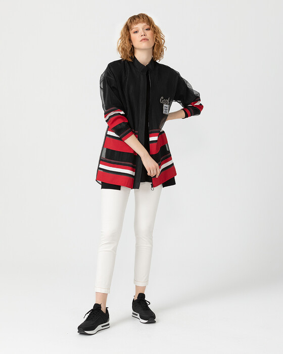 Şeritli Şifon Ceket