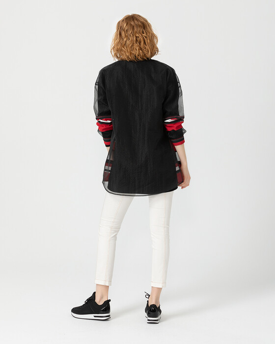 Şeritli Şifon Ceket