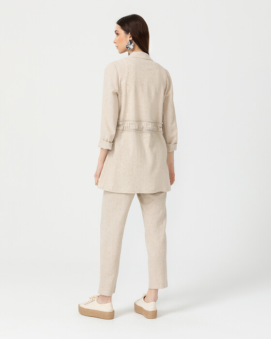 Beli Bağcıklı Keten Ceket