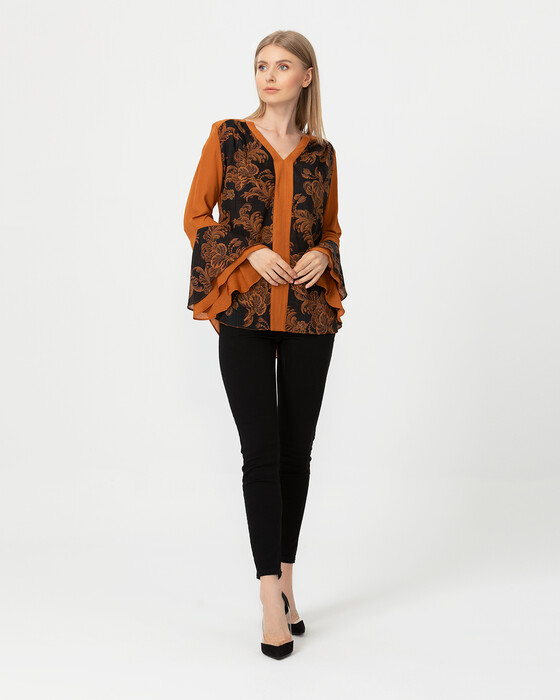 Volan Kollu Mix Desenli Bluz
