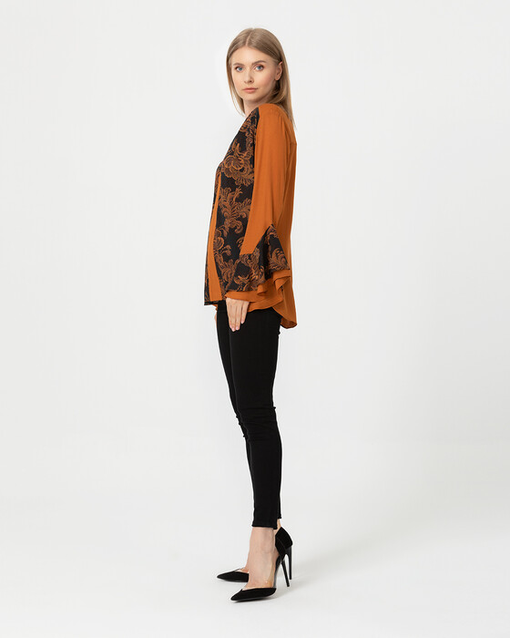 Volan Kollu Mix Desenli Bluz