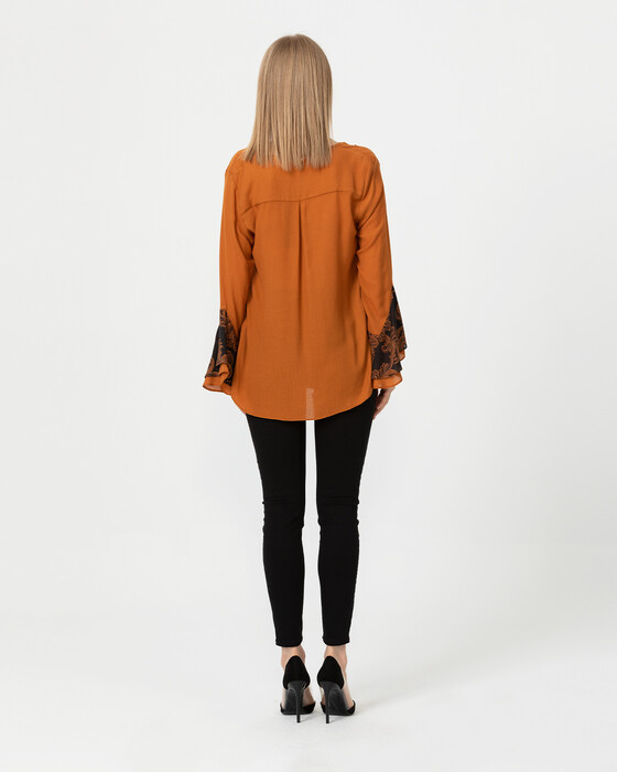 Volan Kollu Mix Desenli Bluz