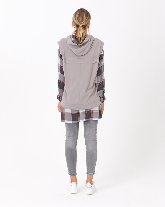 Ekose Desenli Gömlek Detaylı Sweatshırt