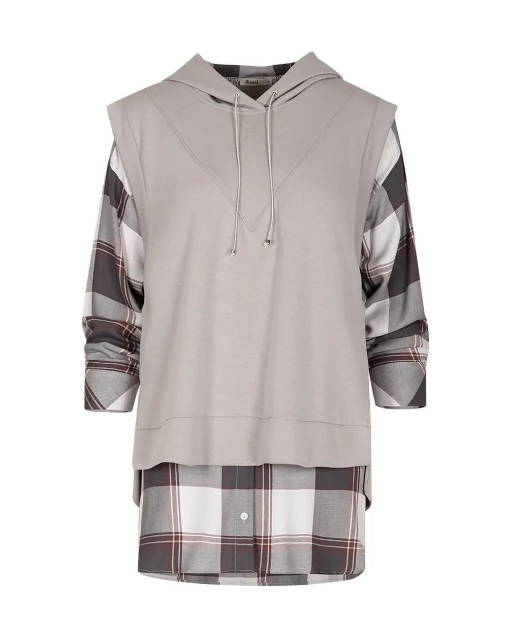 Ekose Desenli Gömlek Detaylı Sweatshırt