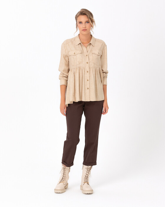 Cep Detaylı Volanlı Gömlek