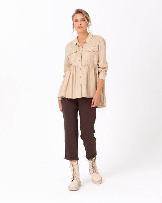 Cep Detaylı Volanlı Gömlek