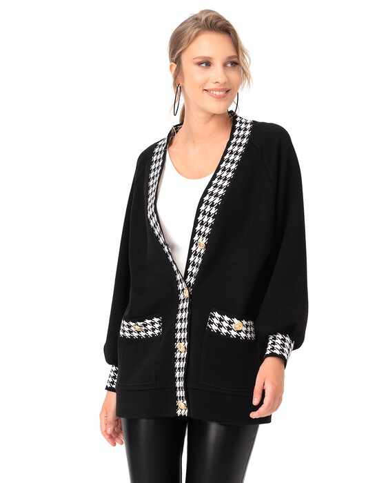 SEÇİL HOUNDSTOOTH CHECK PATTERN DETAILED CARDIGAN