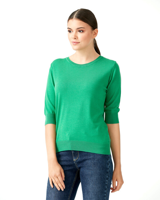 ROUND COLLAR KNITWEAR BLOUSE WITH SLEEVE DETAIL