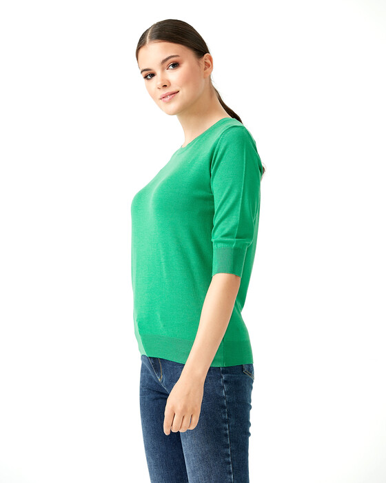 ROUND COLLAR KNITWEAR BLOUSE WITH SLEEVE DETAIL