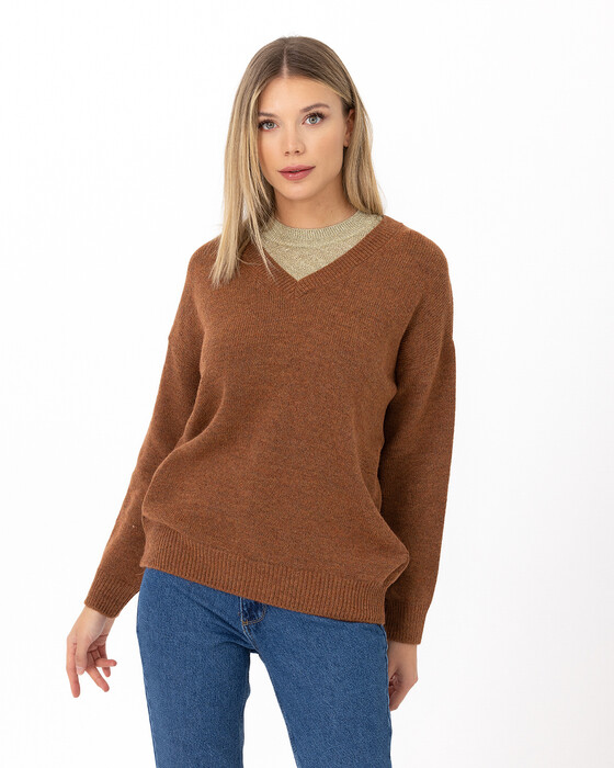 V NECK KNITTED BLOUSE