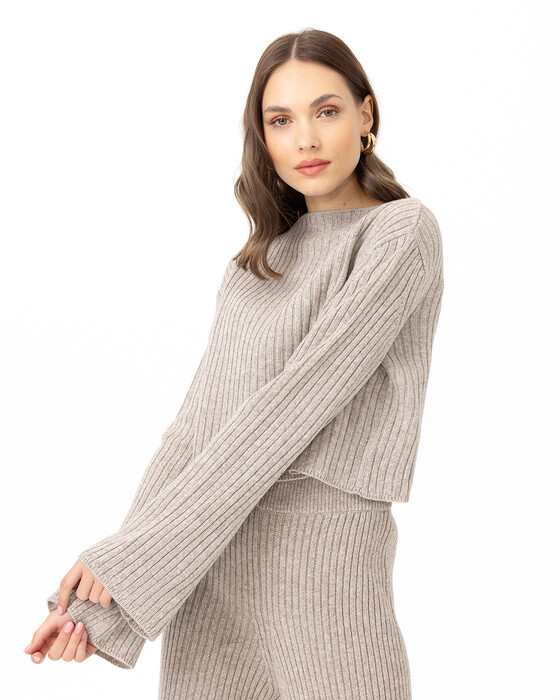 WIDE SLEEVE CROP KNITWEAR BLOUSE