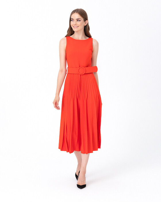 SEÇİL PLEATED BELTED DRESS WITH SKIRT