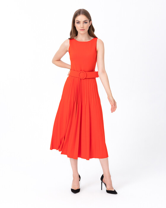 SEÇİL PLEATED BELTED DRESS WITH SKIRT
